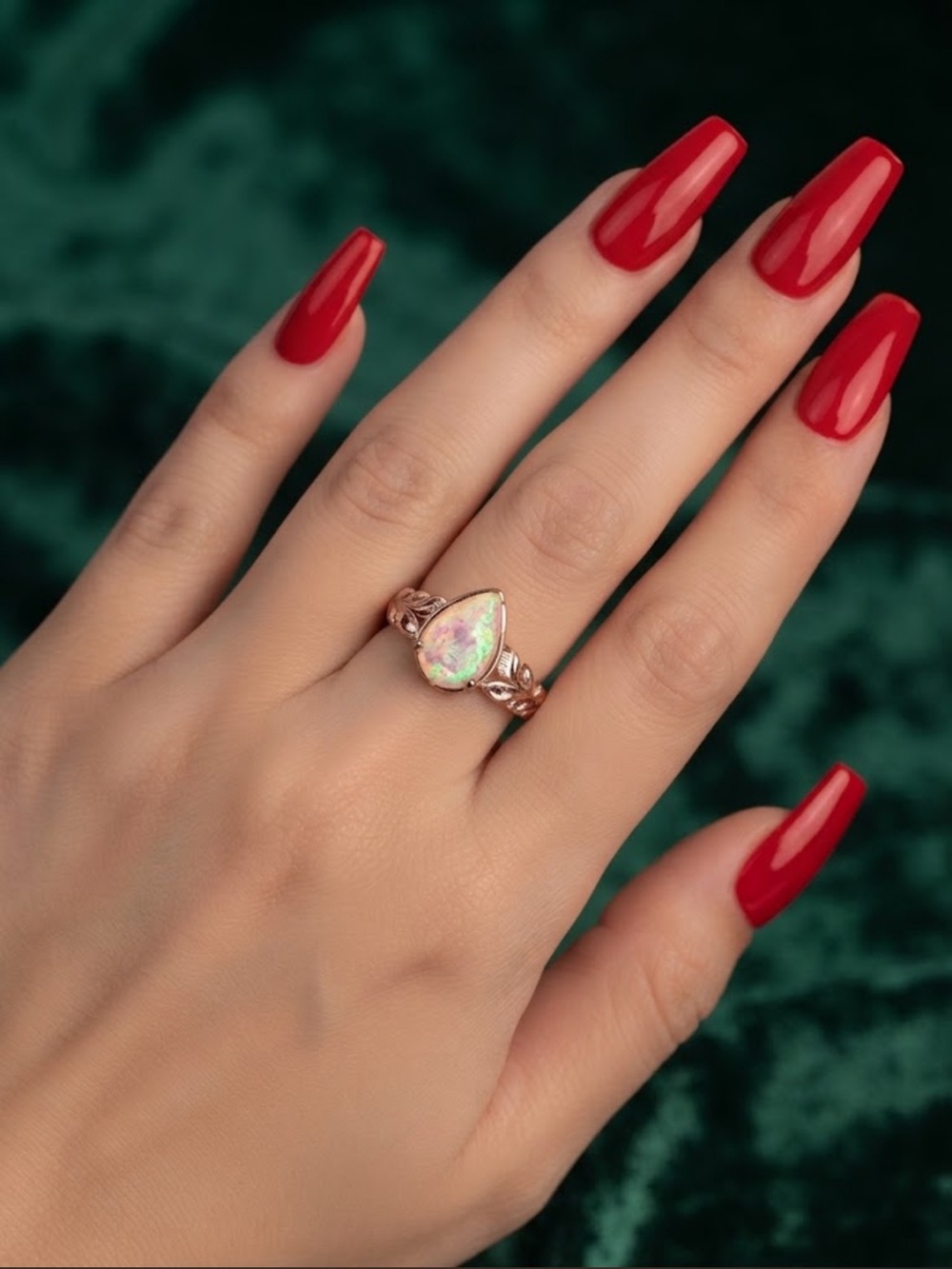 14K Rose Gold Plated Opal Teardrop Ring - Women's Jewelry